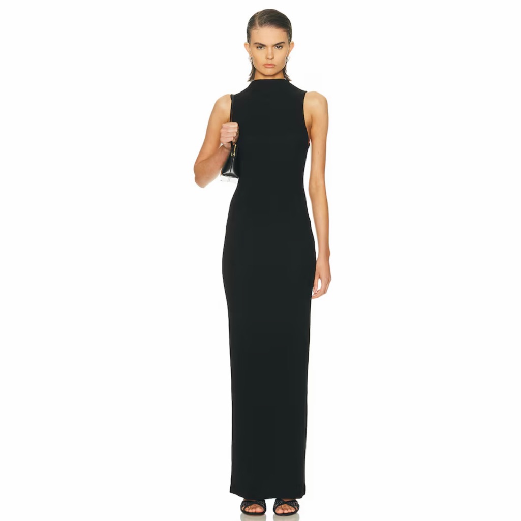 Enza Costa Silk Rib Sleeveless Mock Neck Fluid Maxi Dress In Black